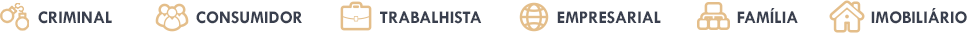 Direito Criminal, Direito do Consumidor, Direito Trabalhista, Direito Empresarial, Direito de Família e Direito Imobiliário